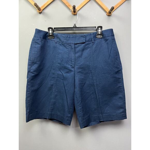 Liz Golf Shorts Size 14 Linen Mom Audra High Rise Waist Modest Flat Front Blue - Picture 1 of 7